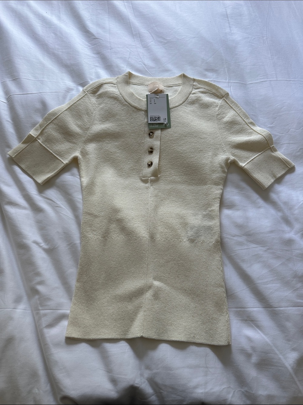 H&M Cream Short Sleeve Henley Top